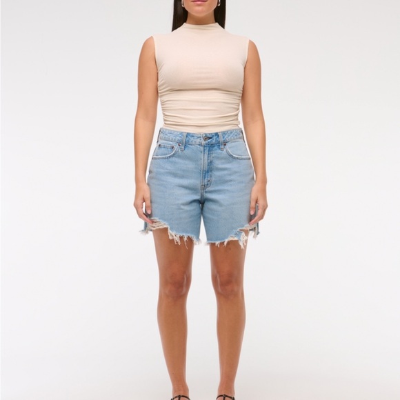 Abercrombie & Fitch Light Blue Distressed High-Rise Jean Shorts - Picture 7 of 8